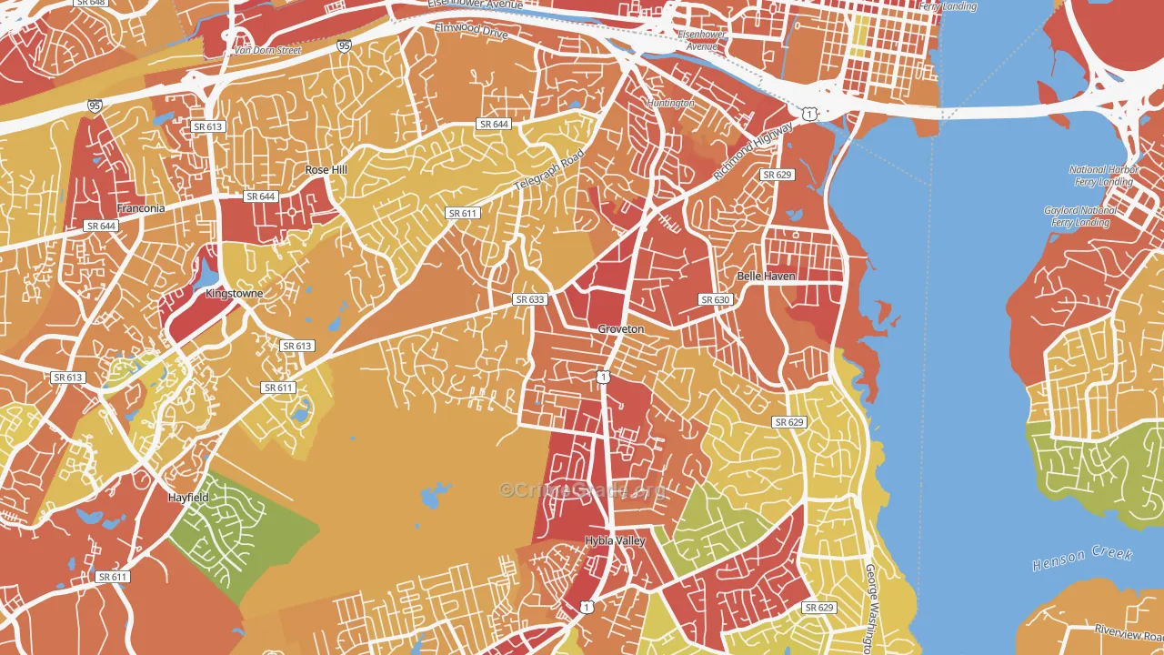 Groveton, Alexandria, VA Map of Theft Rates