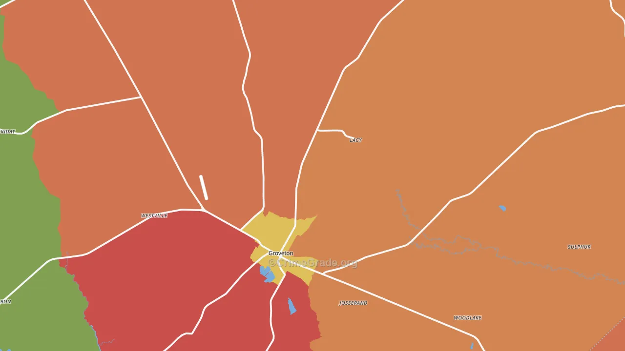 Groveton, TX Map of Theft Rates
