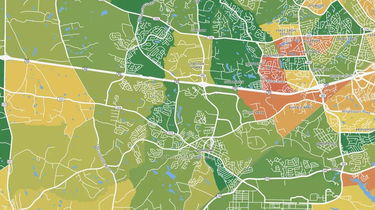 Grovetown, GA Map of Theft Rates