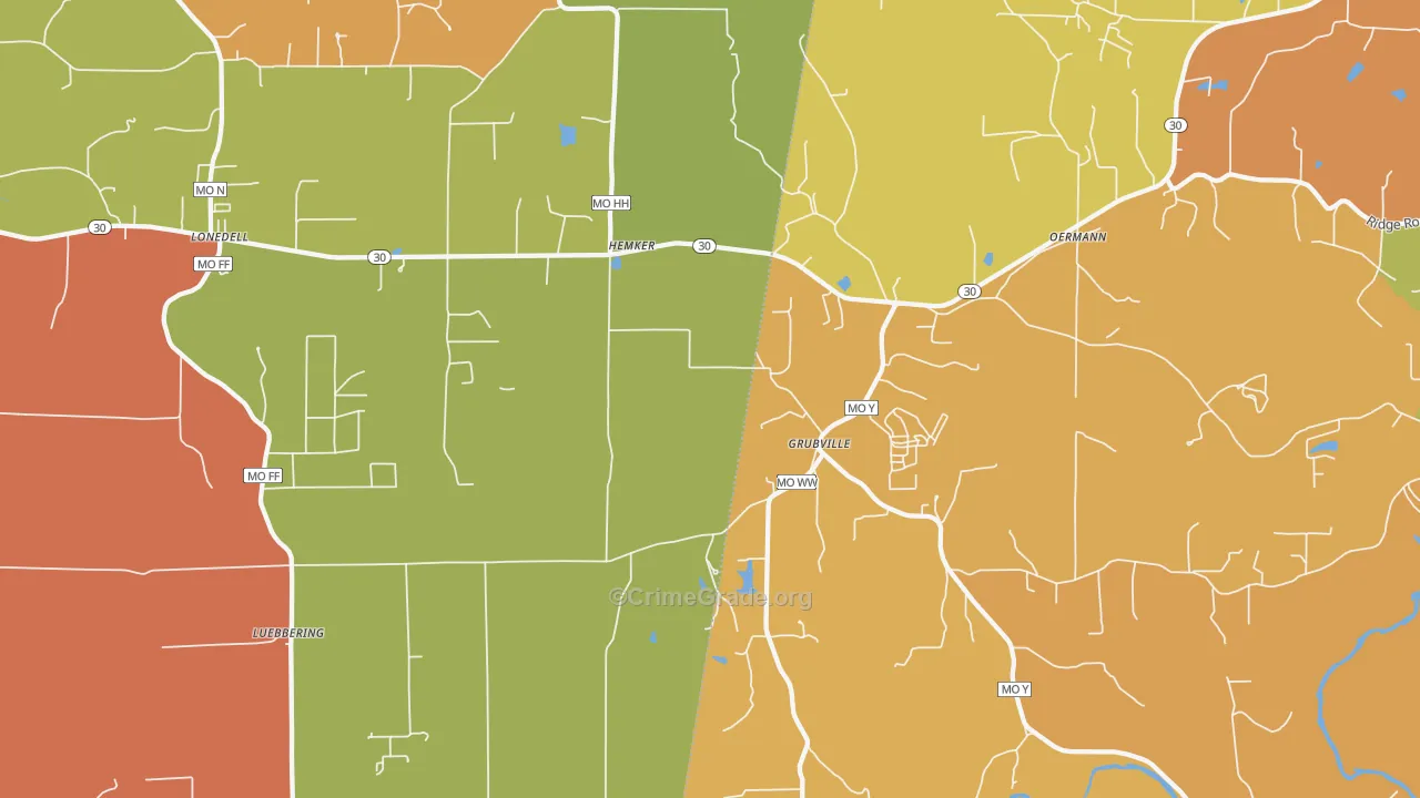 Grubville, MO Map of Theft Rates