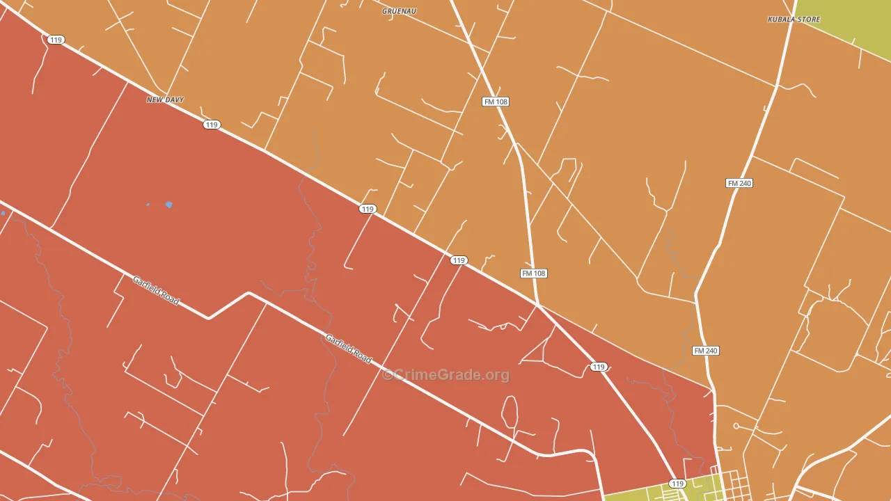 Gruenau, TX Map of Theft Rates