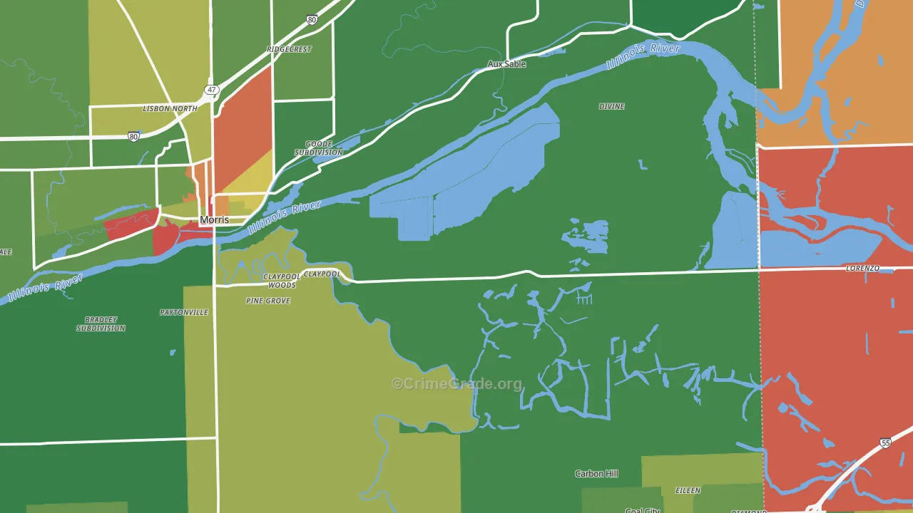 Grundy County, IL Map of Theft Rates