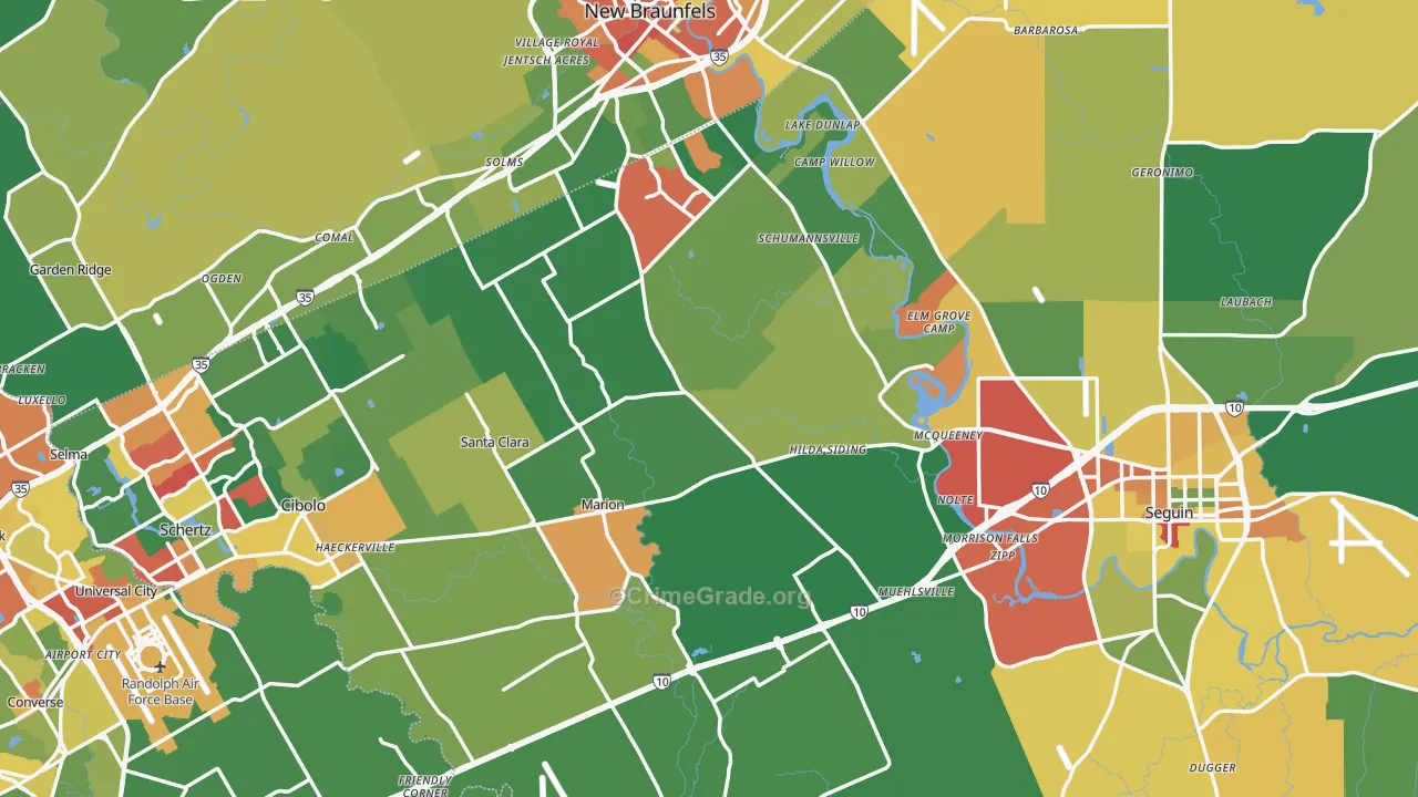 Guadalupe County, TX Map of Theft Rates