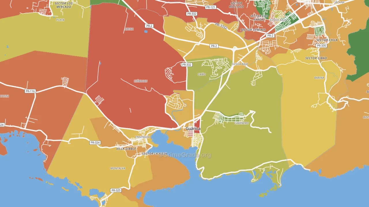Guanica Municipio, PR Map of Theft Rates