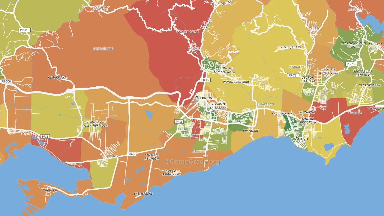 Guayama Municipio, PR Map of Theft Rates