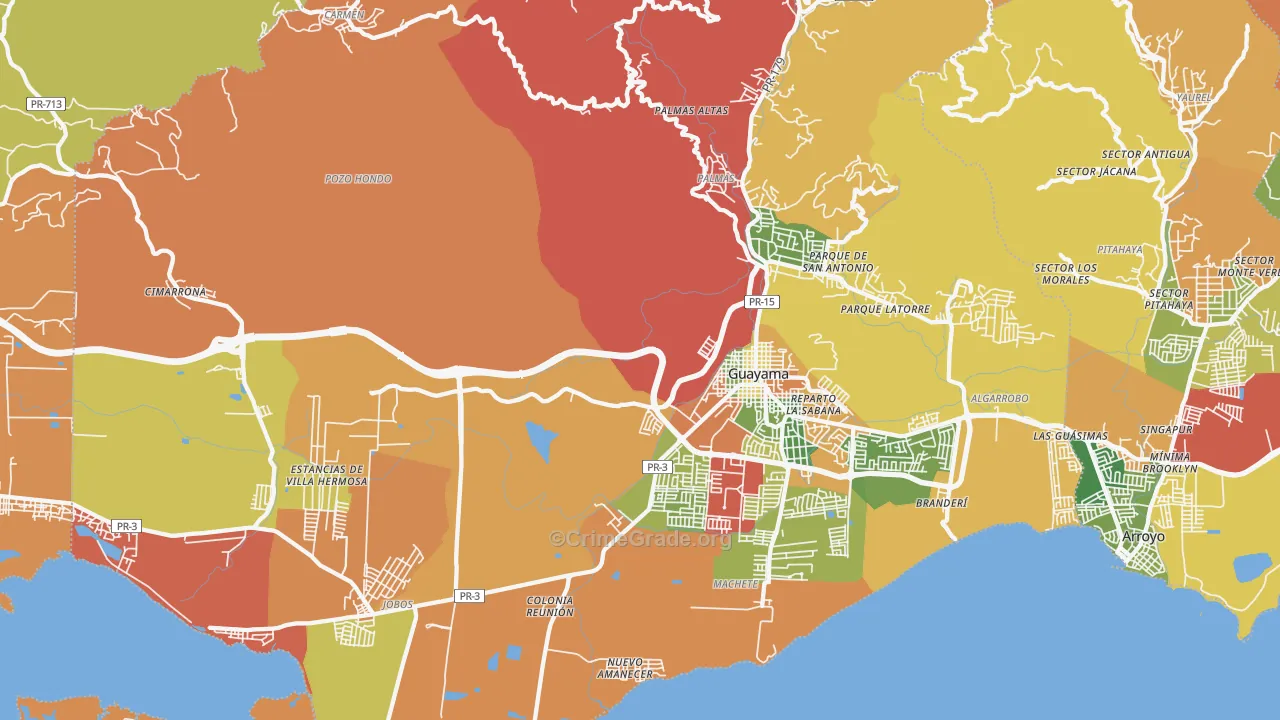 Guayama, PR Map of Theft Rates
