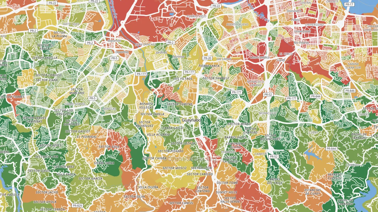 Guaynabo Municipio, PR Map of Theft Rates