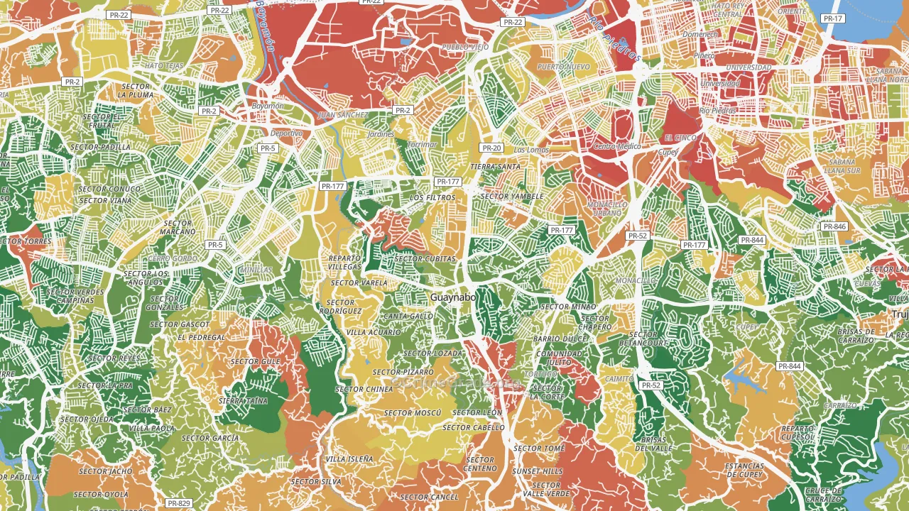 Guaynabo, PR Map of Theft Rates