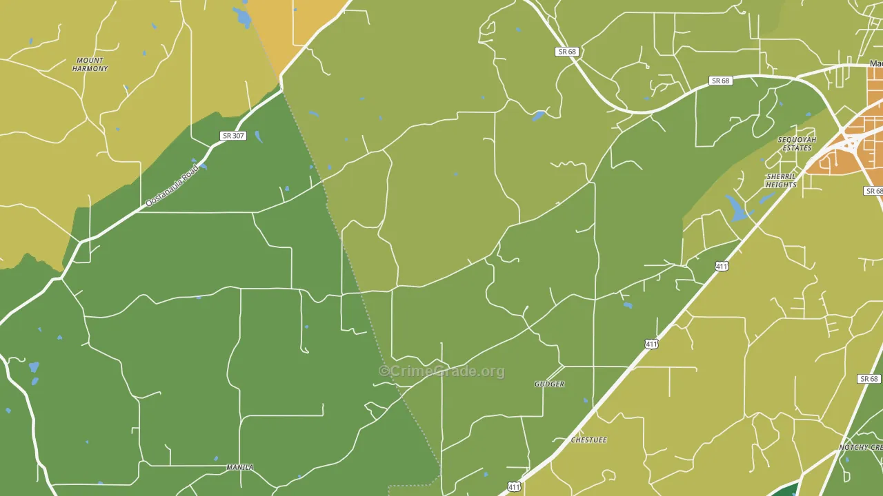 Gudger, TN Map of Theft Rates