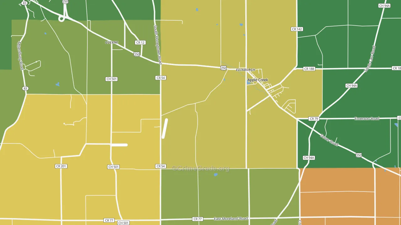 Guerne, OH Map of Theft Rates
