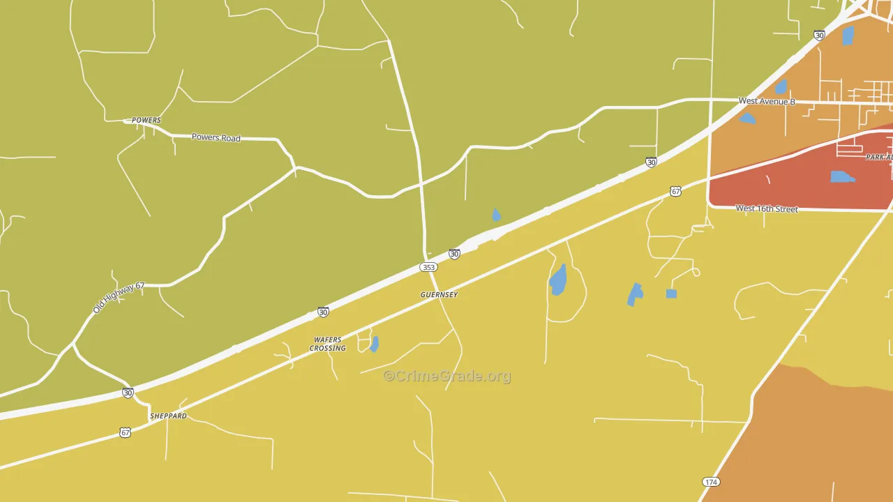 Guernsey, AR Map of Theft Rates