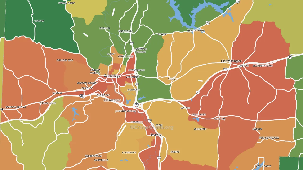 Guernsey County, OH Map of Theft Rates