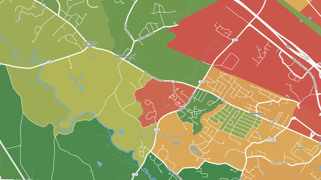 Guilderland, NY Map of Theft Rates