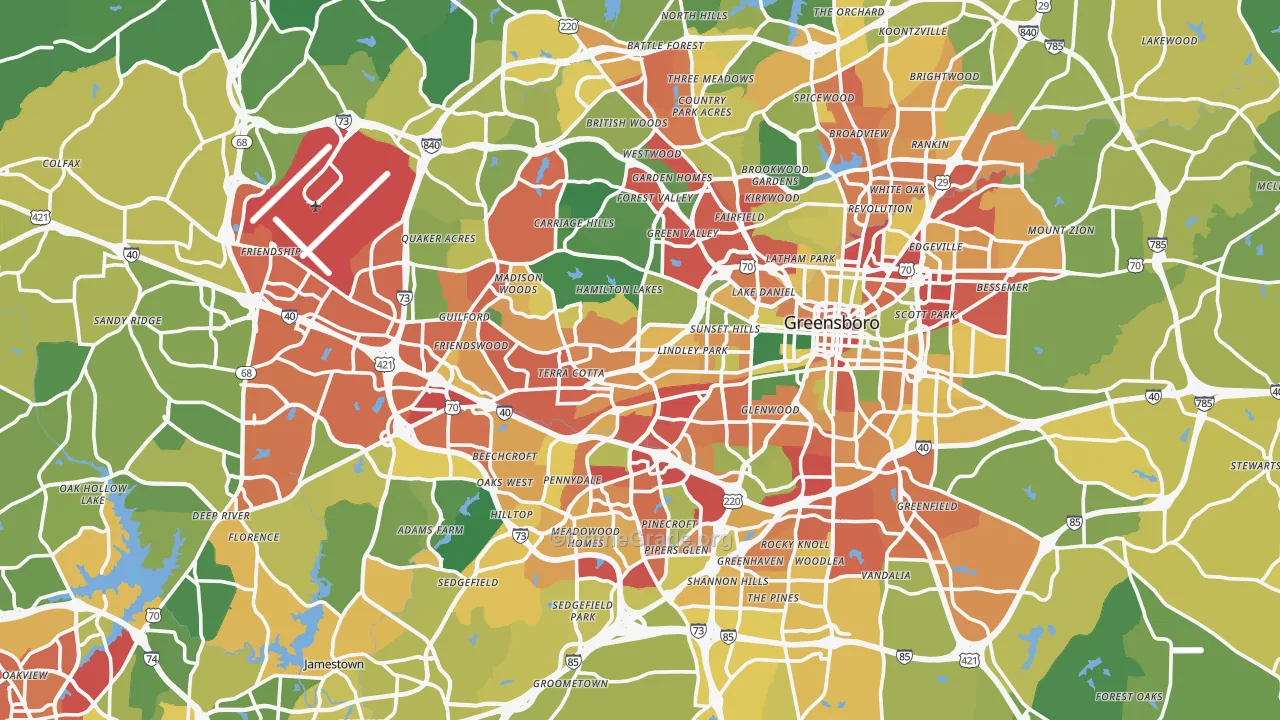 Guilford County, NC Map of Theft Rates