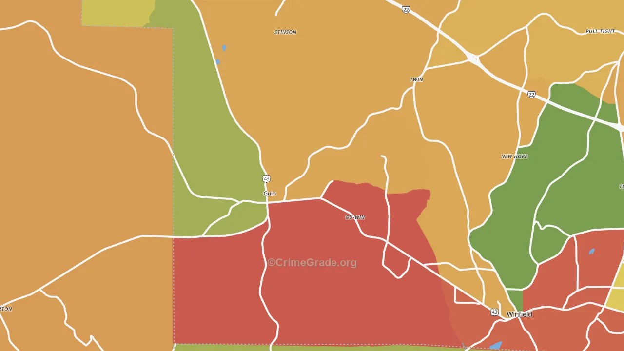 Guin, AL Map of Theft Rates