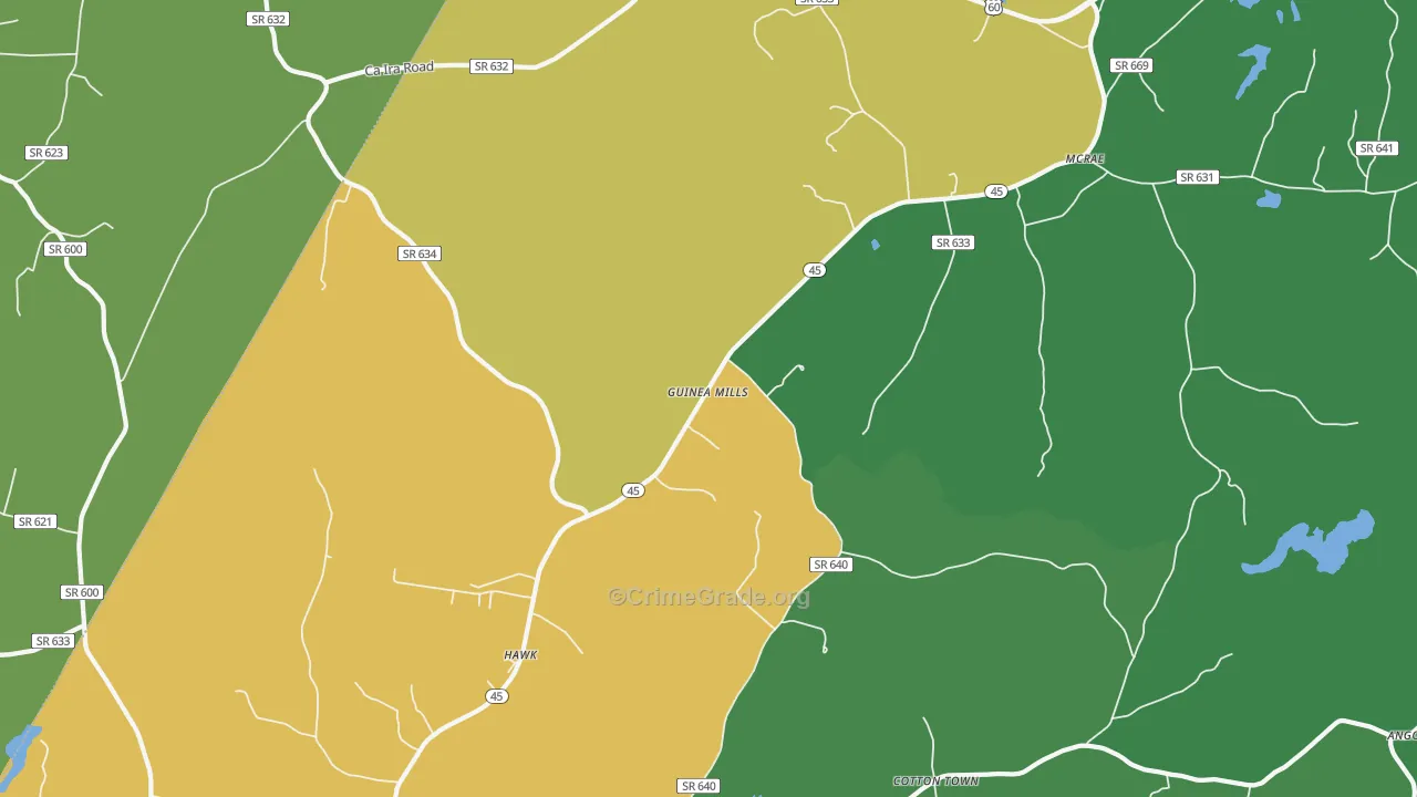 Guinea Mills, VA Map of Theft Rates