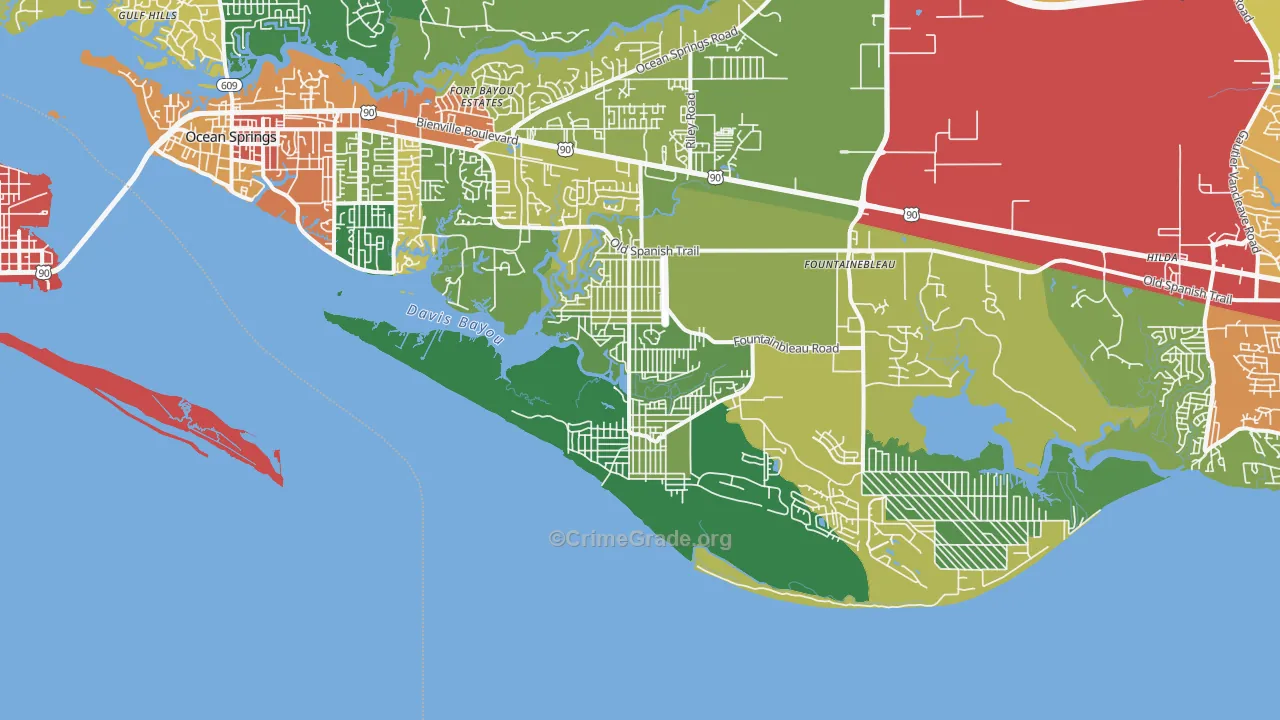Gulf Park Estates, MS Map of Theft Rates