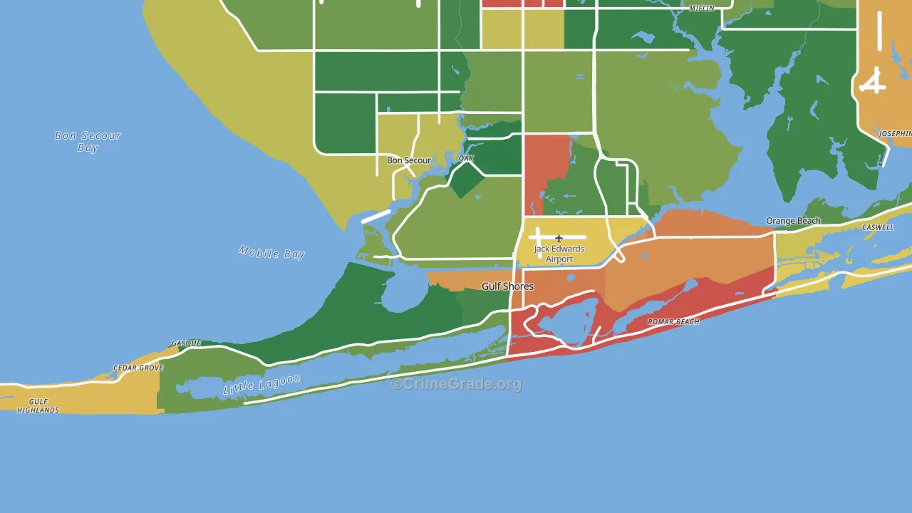 Gulf Shores, AL Map of Theft Rates