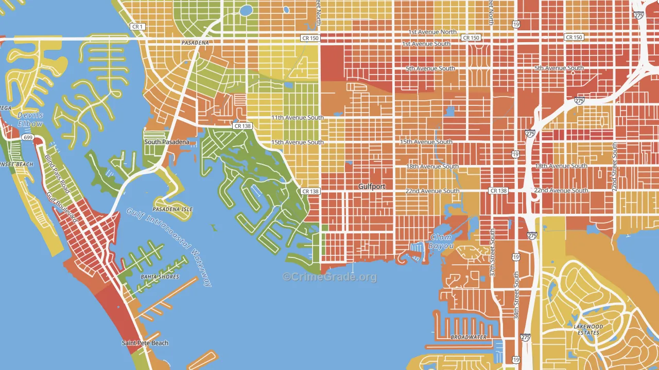 Gulfport, FL Map of Theft Rates