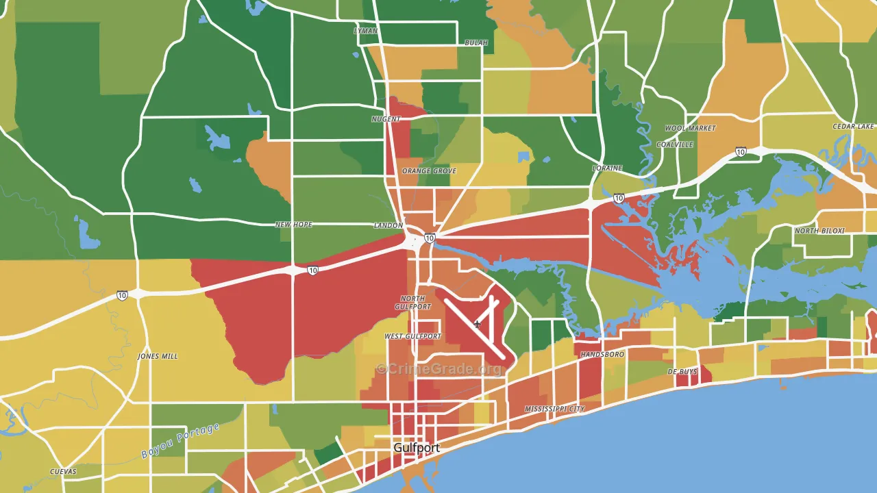 Gulfport, MS Map of Theft Rates