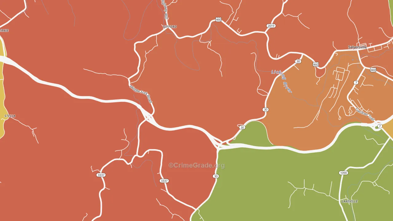 Gullett, KY Map of Theft Rates