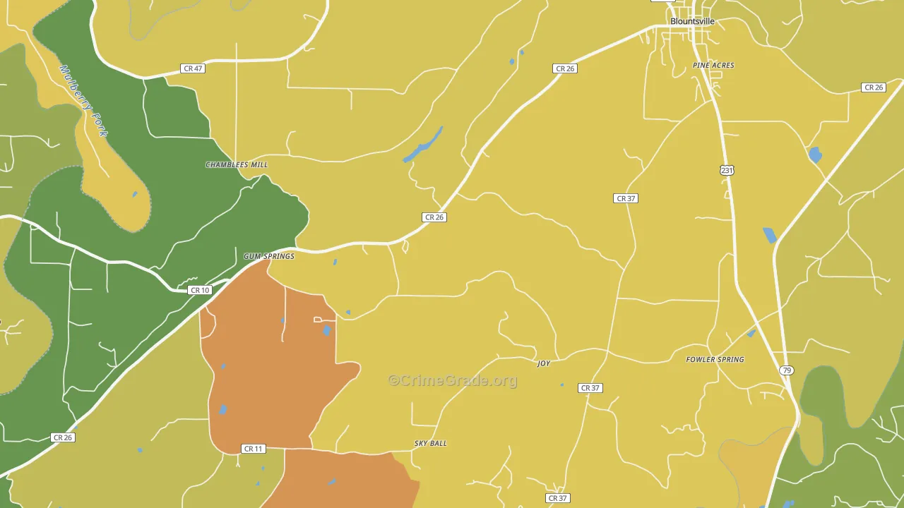 Gum Springs, AL Map of Theft Rates