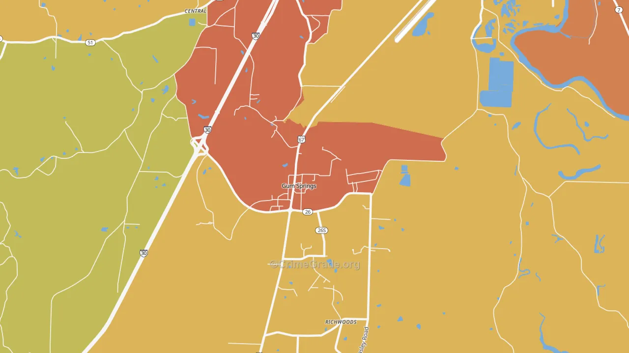 Gum Springs, AR Map of Theft Rates