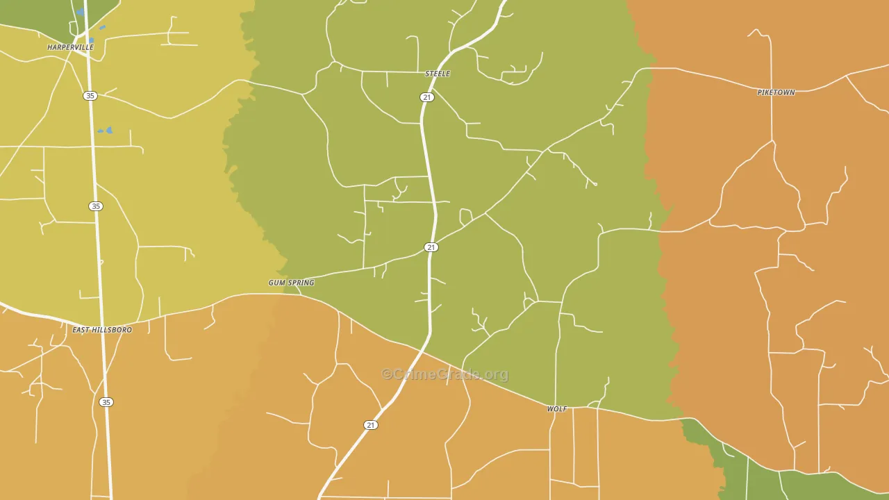 Gum Springs, MS Map of Theft Rates