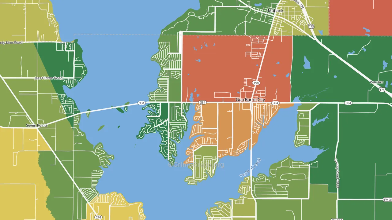 Gun Barrel City, TX Map of Theft Rates