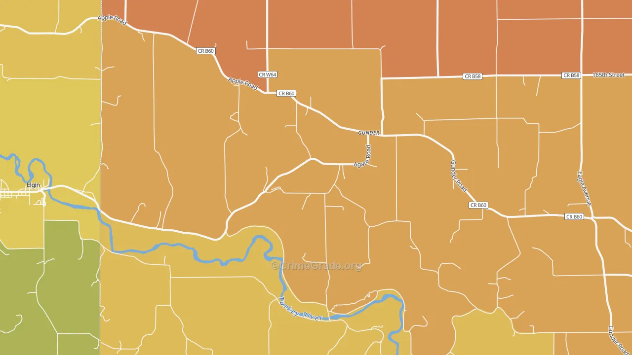 Gunder, IA Map of Theft Rates