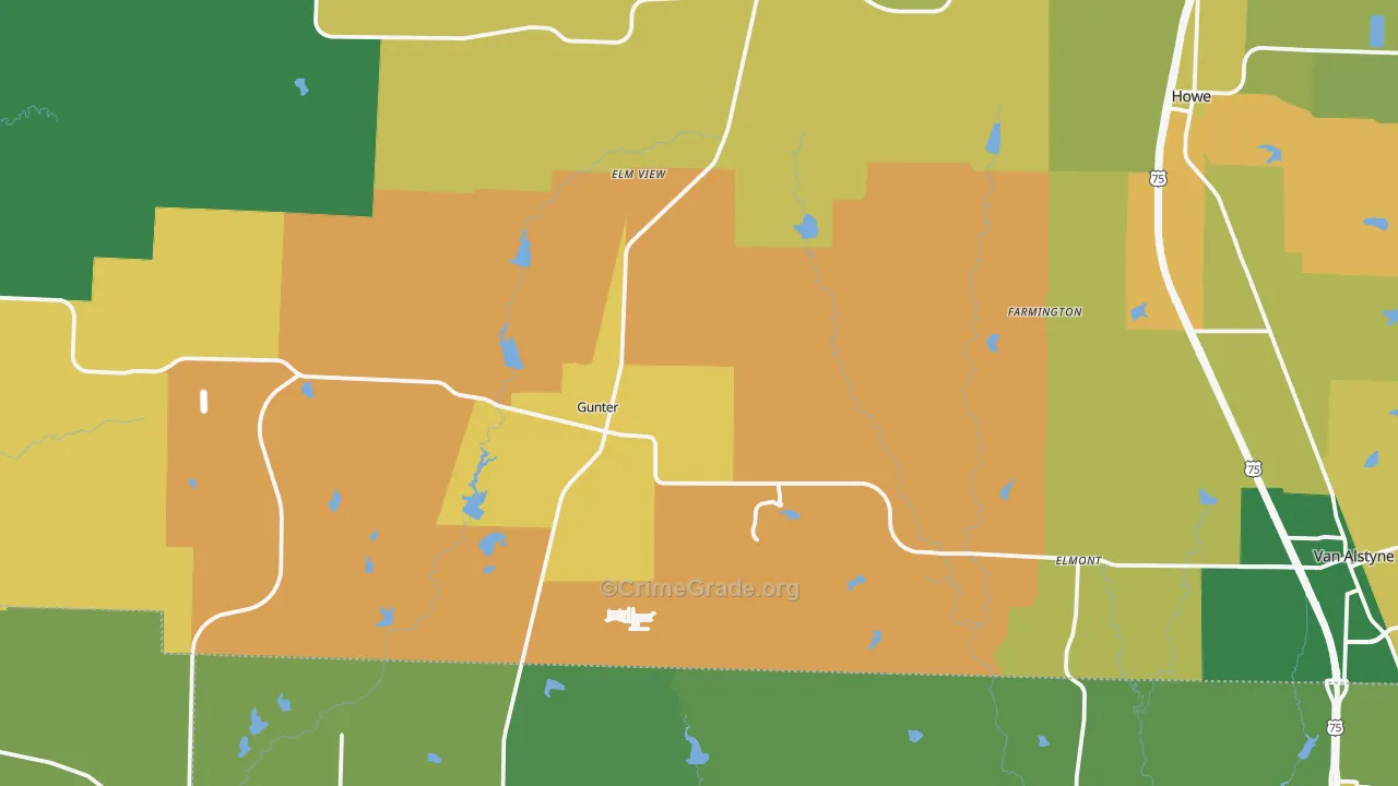 Gunter, TX Map of Theft Rates