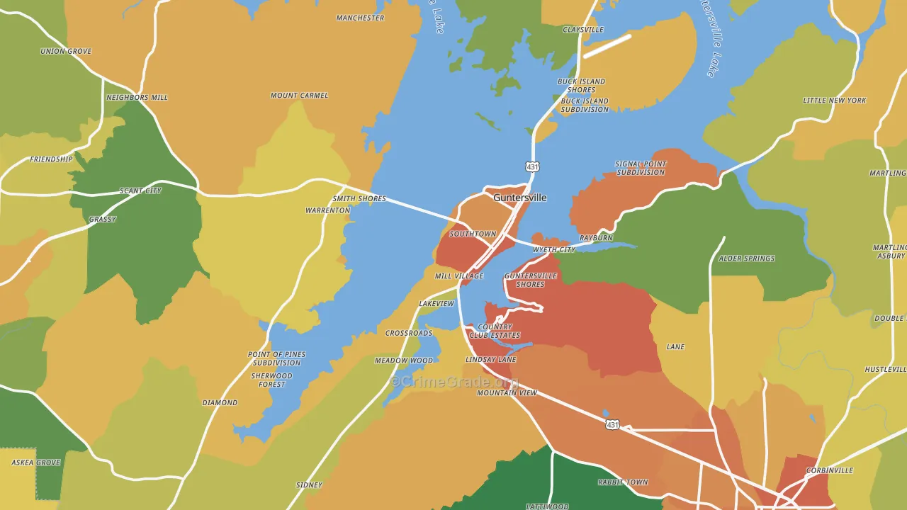 Guntersville, AL Map of Theft Rates