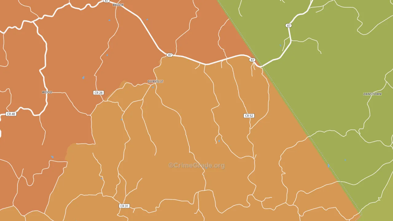 Gunville, WV Map of Theft Rates