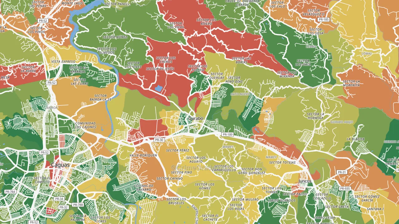 Gurabo, PR Map of Theft Rates