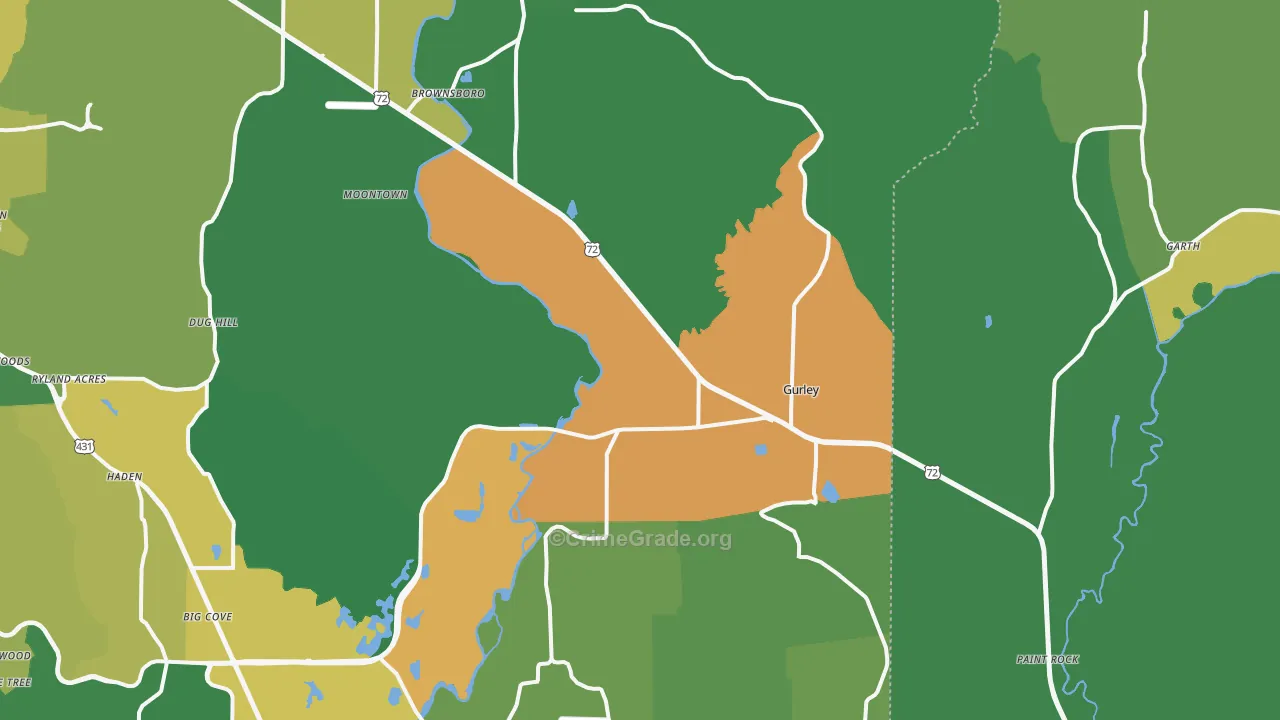 Gurley, AL Map of Theft Rates