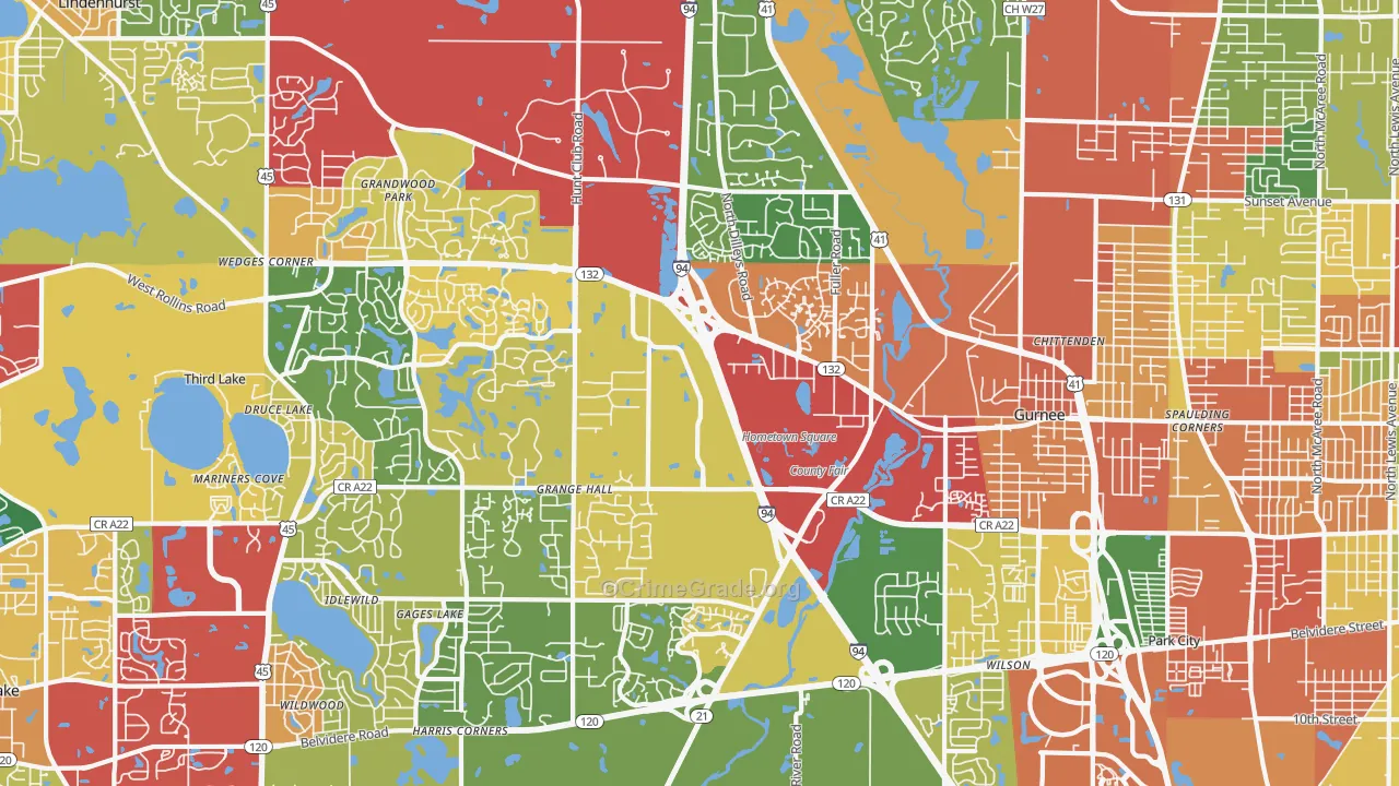Gurnee, IL Map of Theft Rates