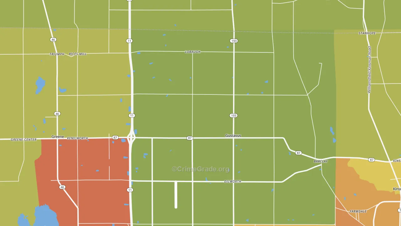 Gustavus, OH Map of Theft Rates