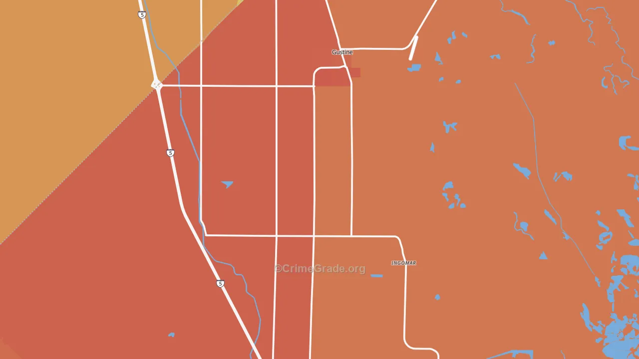 Gustine, CA Map of Theft Rates