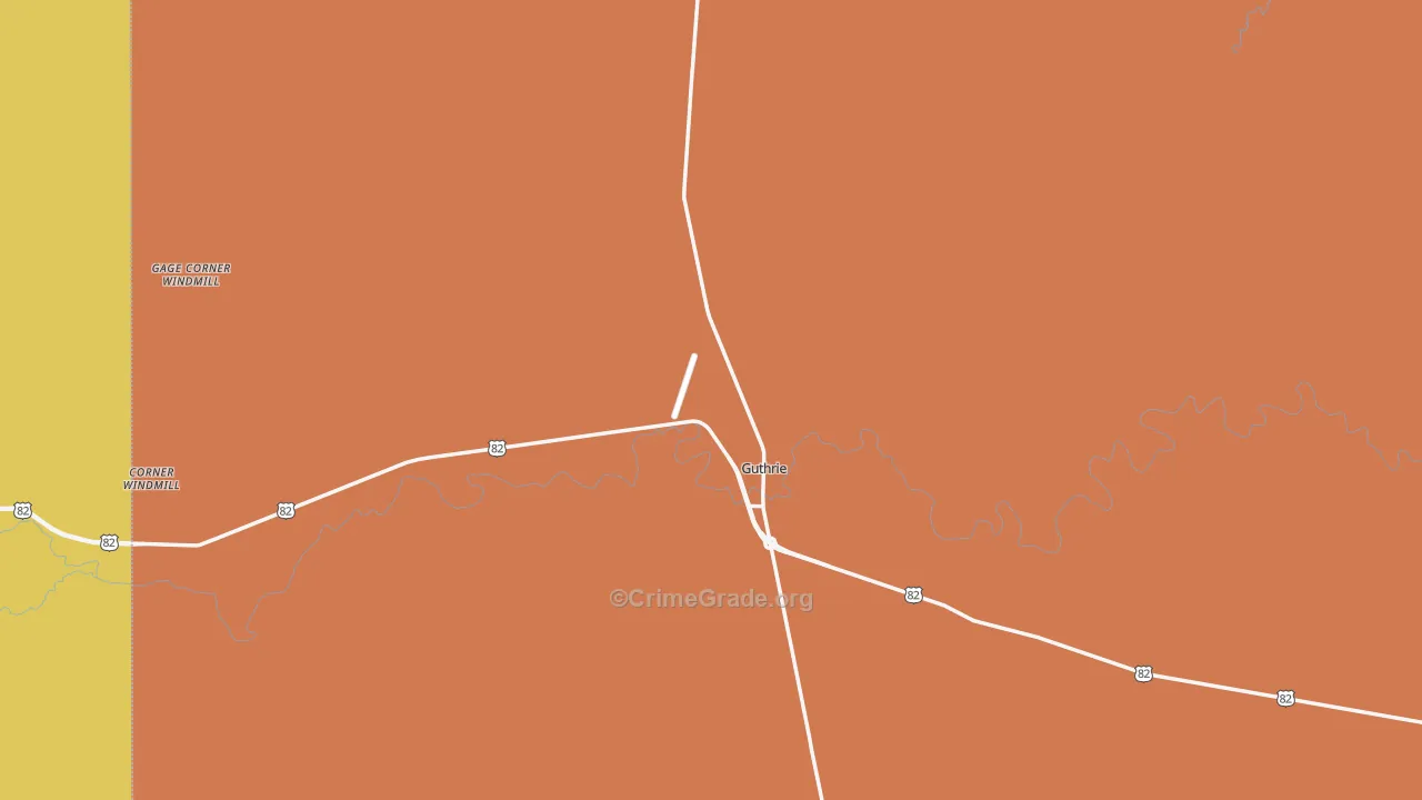 Guthrie, TX Map of Theft Rates
