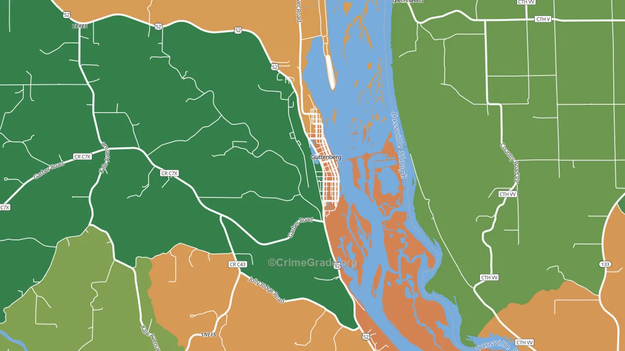 Guttenberg, IA Map of Theft Rates