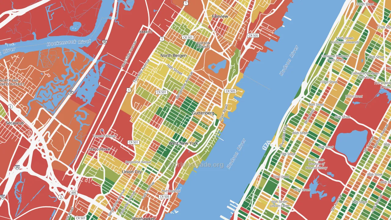 Guttenberg, NJ Map of Theft Rates