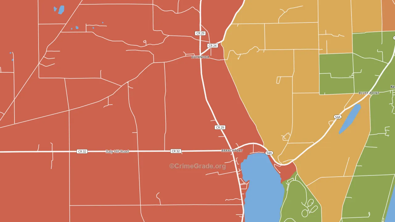 Guyanoga, NY Map of Theft Rates