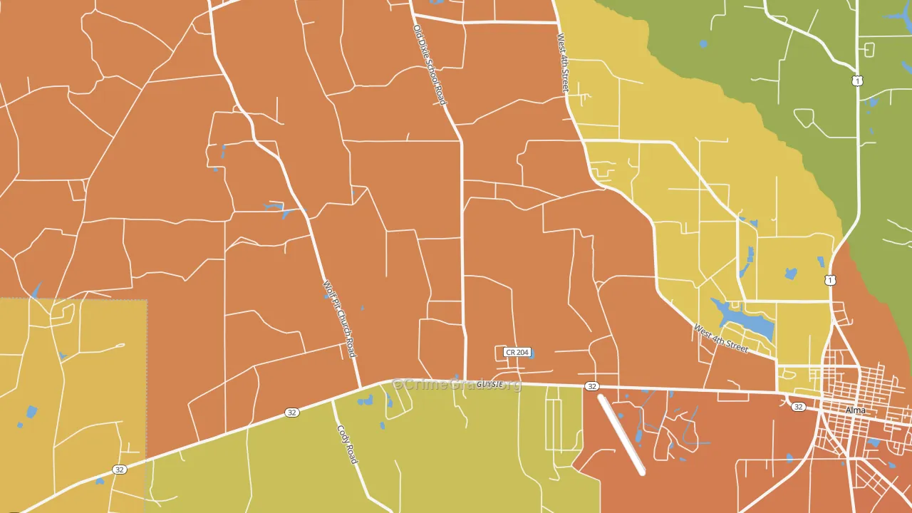 Guysie, GA Map of Theft Rates