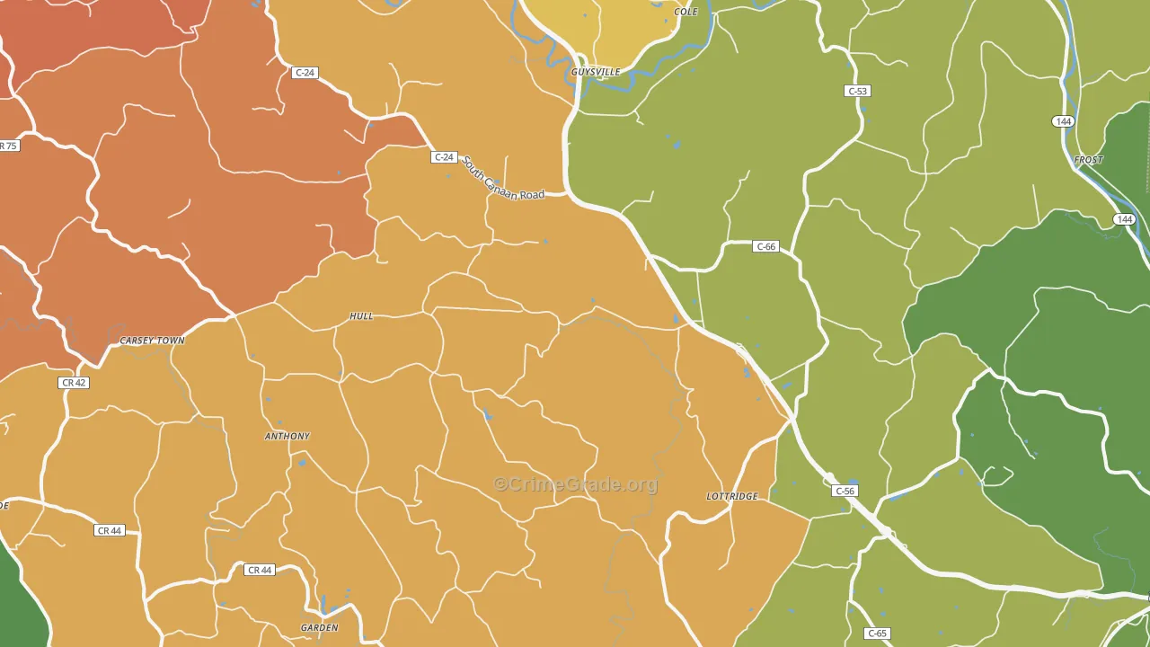 Guysville, OH Map of Theft Rates