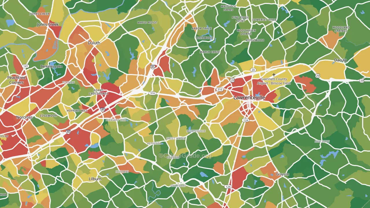 Gwinnett County, GA Map of Theft Rates