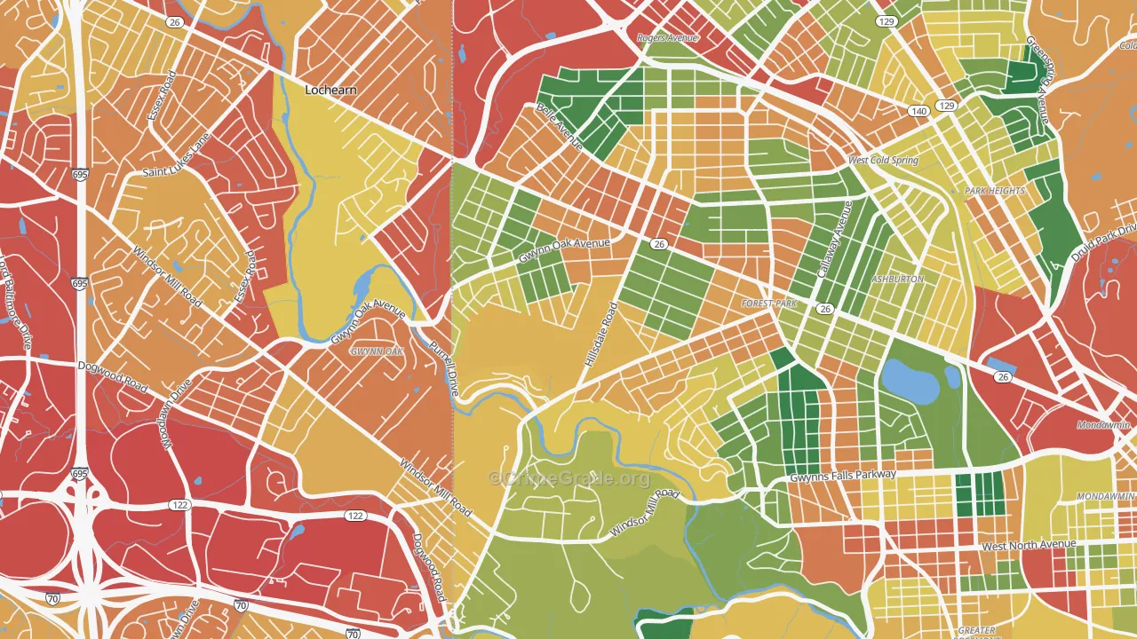 Gwynn Oak, MD Map of Theft Rates