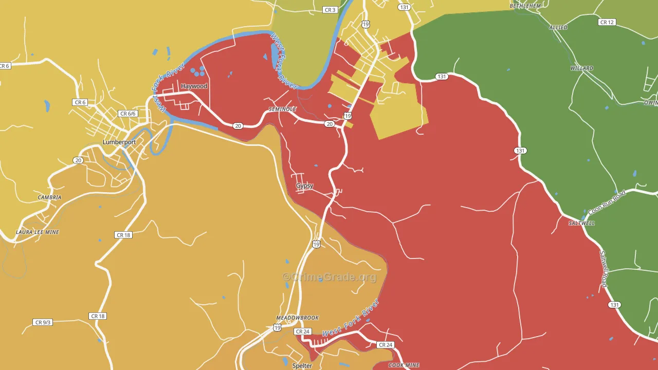 Gypsy, WV Map of Theft Rates
