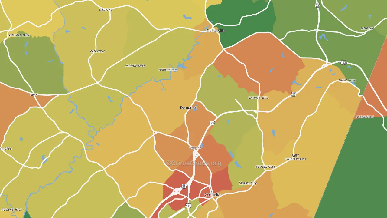 Habersham County, GA Map of Theft Rates