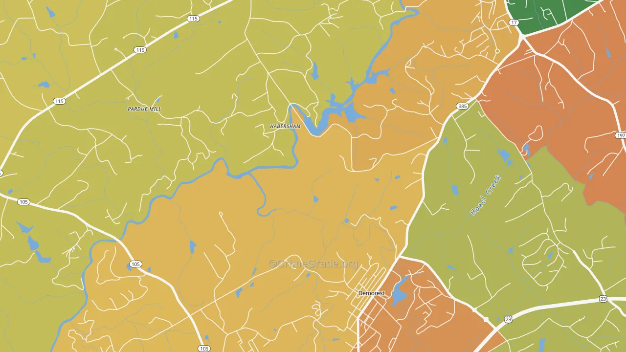 Habersham, GA Map of Theft Rates