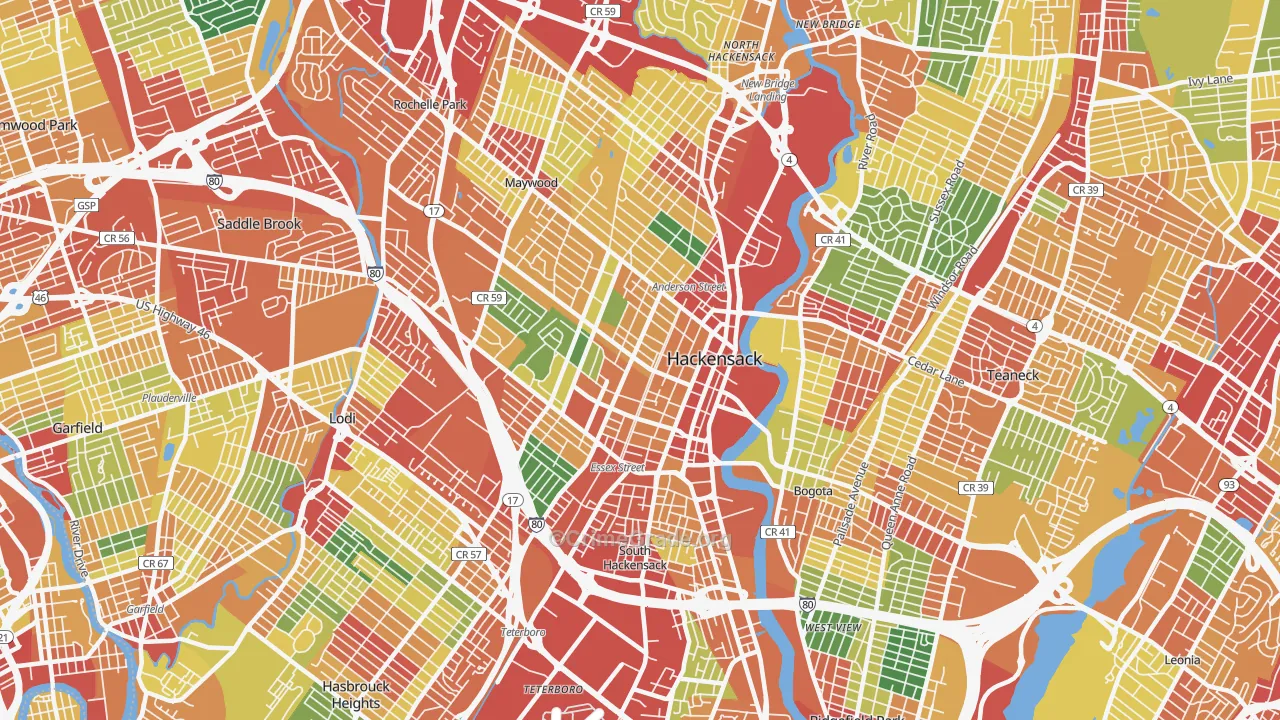 Hackensack, NJ Map of Theft Rates